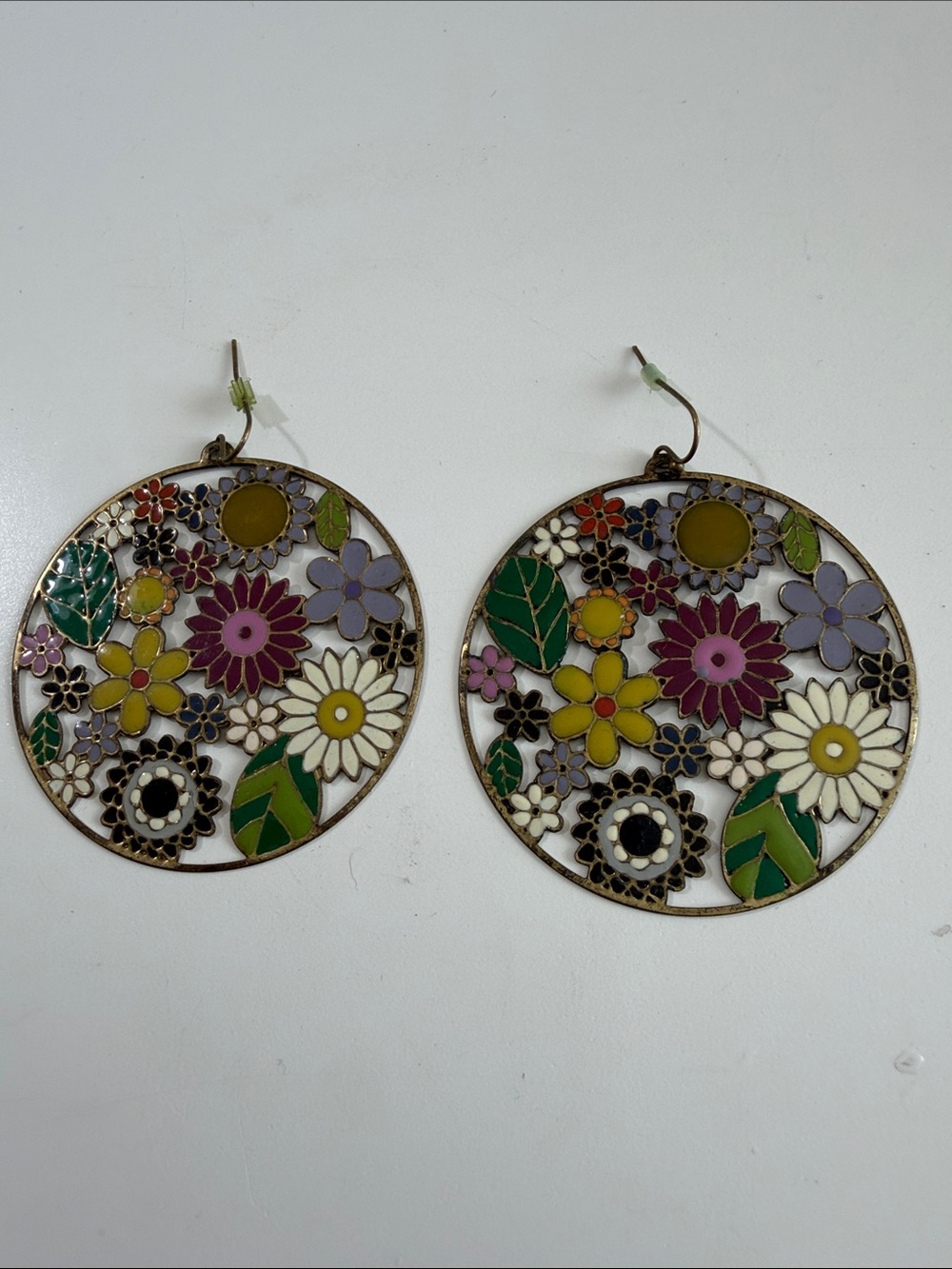 Colorful Floral Enamel Hoop Earrings